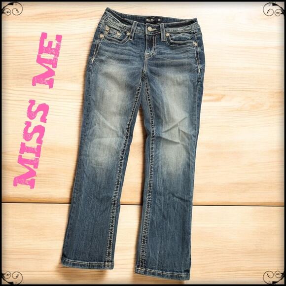 MISS ME Los Angeles Mid Rise Capri Jeans Beaded Bling Pockets K11220 Women's 26 - Picture 3 of 8